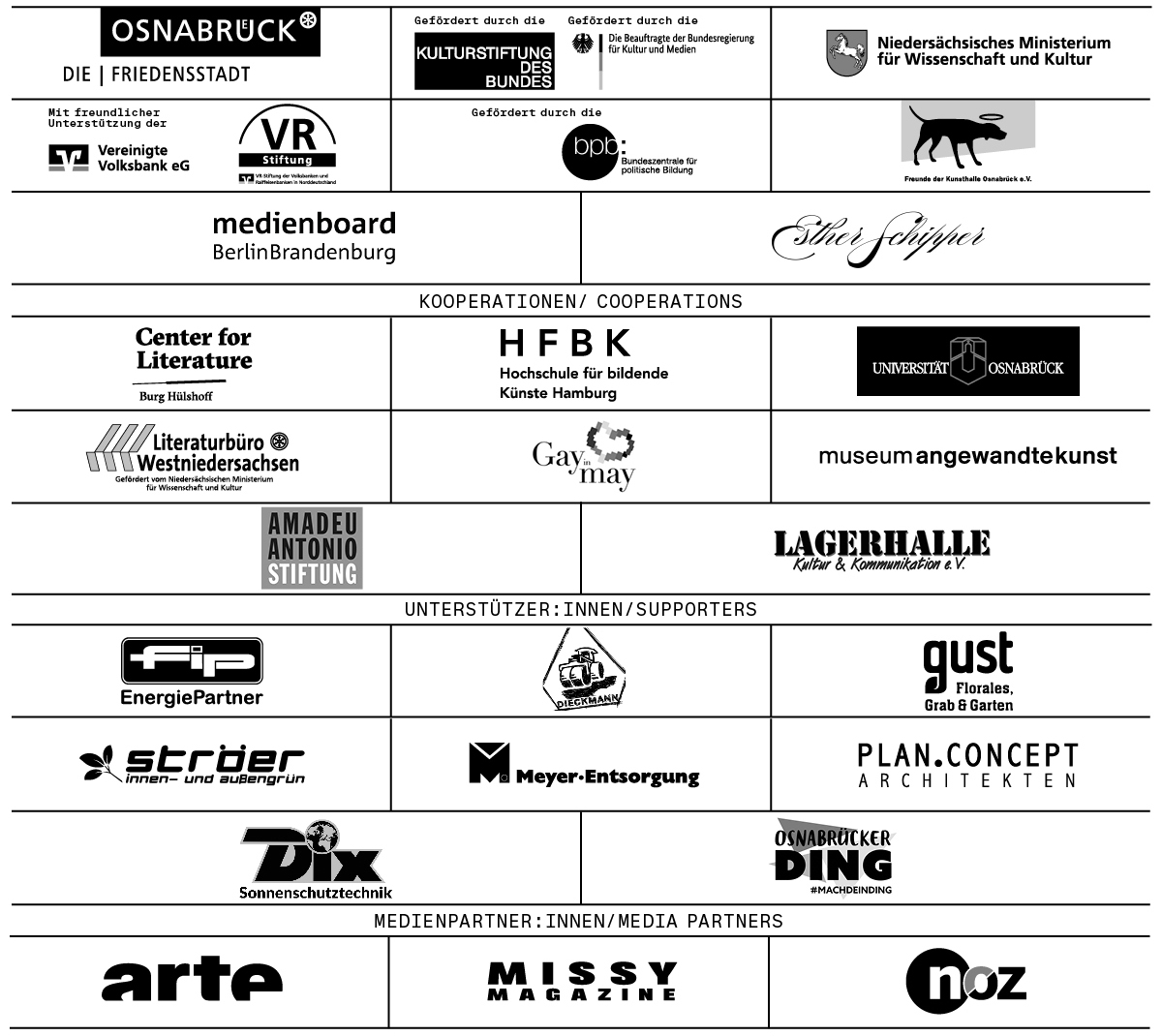 A logo block with sponsors and cooperation partners of the Kunsthalle on the annual theme of Romanticism.